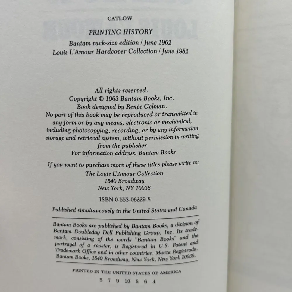 Catlow- Louis L'Amour - Bantam Leatherette Hardcover Book Like New
